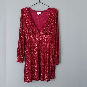Honey and Rosie Sparkling Red Long Sleeve Dress